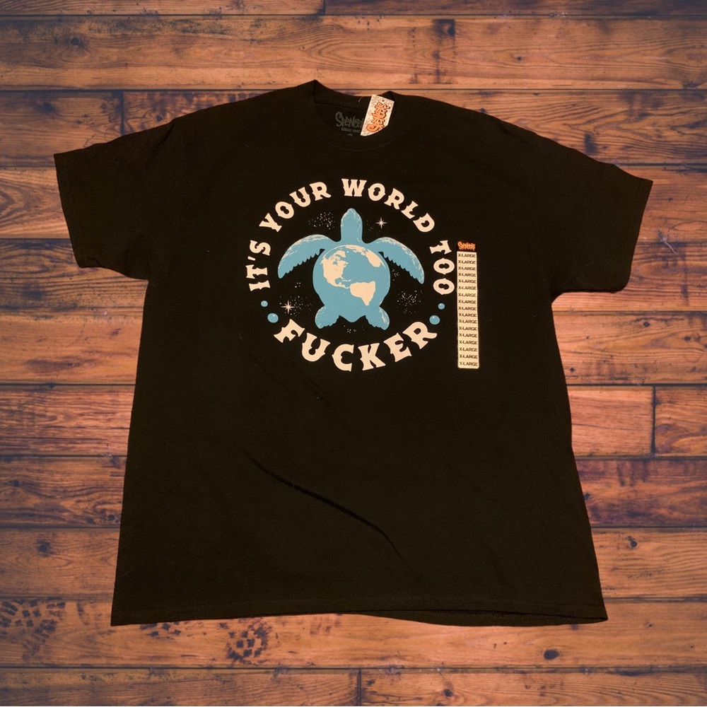 Threadless Funny Animal Shirt Turtle Its Your World Too Spencer’s Neon Emo Scene